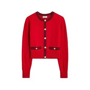 NWT J.Crew Cashmere Sweater Lady Jacket in Cardinal Red Navy Contrast Trim XS